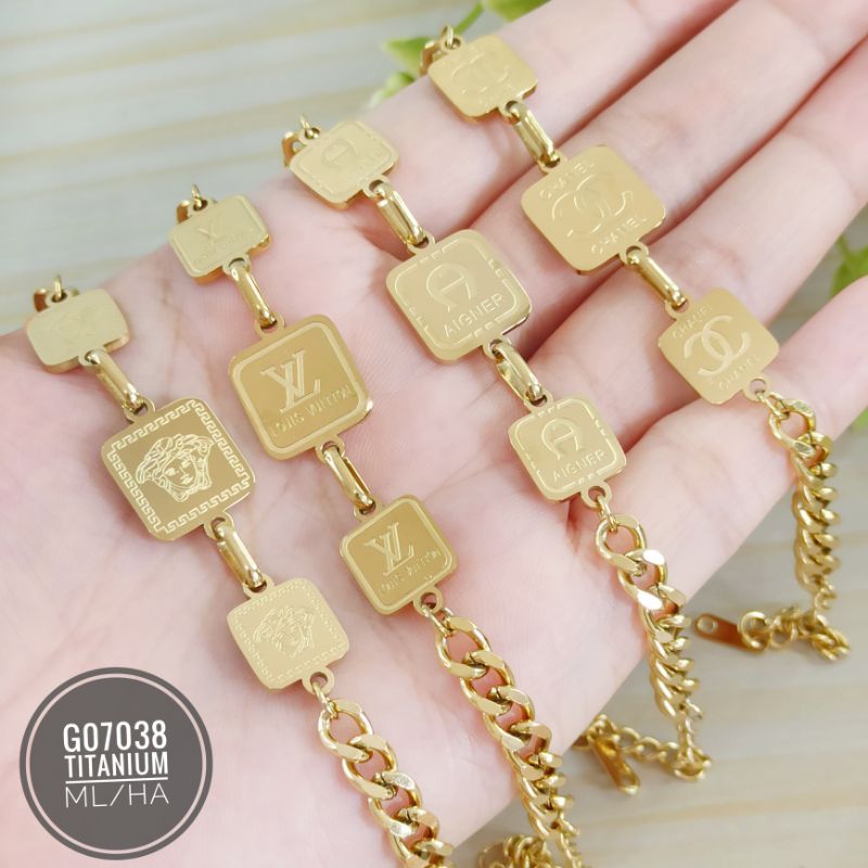 Gelang Titanium Rantai Plat Gold G07038