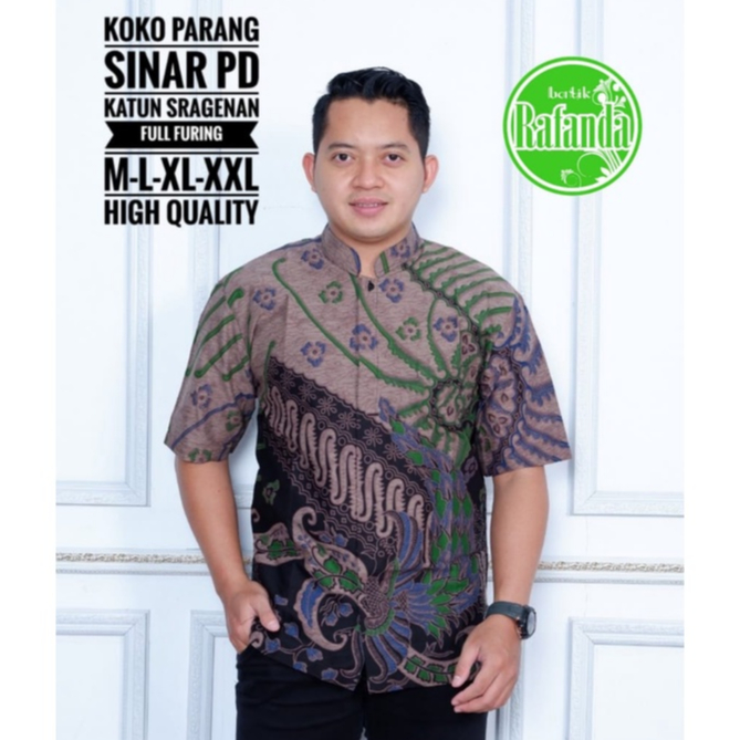 Koko Parang Kemeja Batik Pria Lengan Pendek Atasan Batik Warna Hijau Baju Batik Pria Batik Modern By Batik Rafanda
