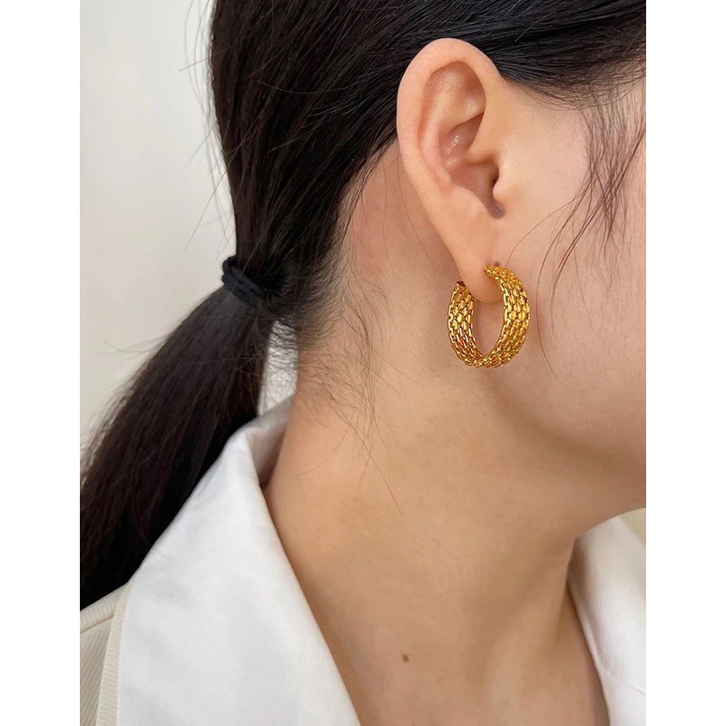 Ark.co - Tremaine mesh earrings hook anting rantai chunky statement