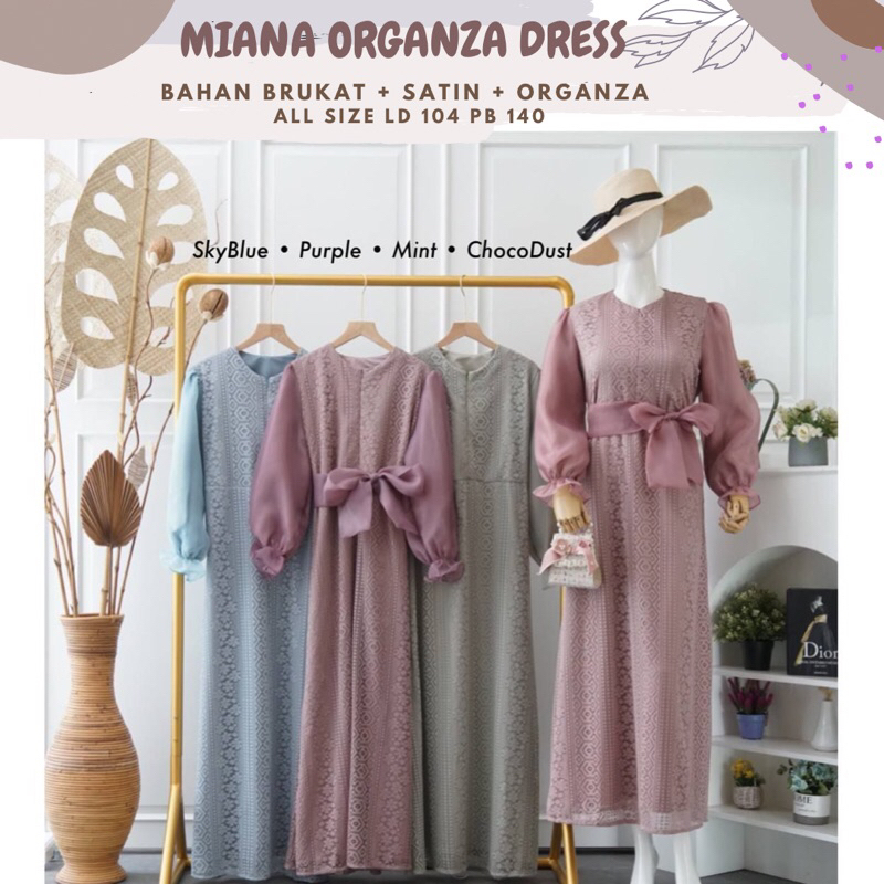 Miana Organza Dress Ld 104 dan 110/Dress Organza /Dress Sage/Dress Kondangan Mewah/Dress Lebaran 2023/Dress Bridesmaid