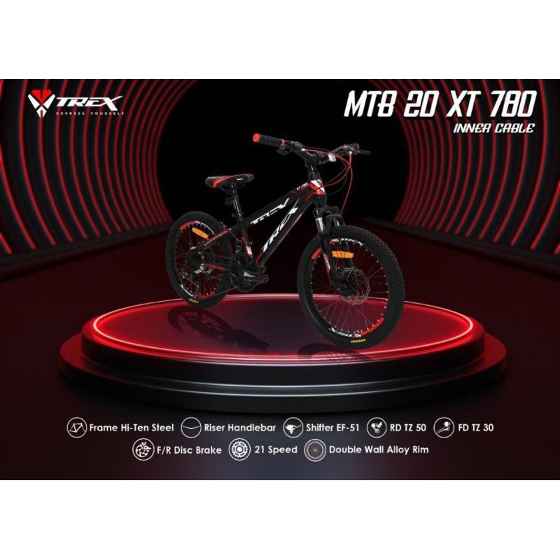Sepeda Gunung MTB 20 inch Trex XT 780 Inner Cable 7 Speed Double Disc
