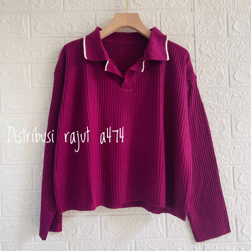 KAKAKNA POLO SWEATER RAJUT POLOS ATASAN LENGAN PANJANG WANITA