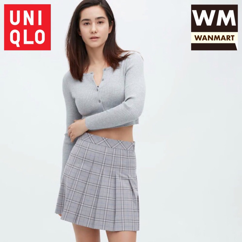 UNIQLO Women Pleated Skirt Rok Mini Lipit Kotak Wanita Gray