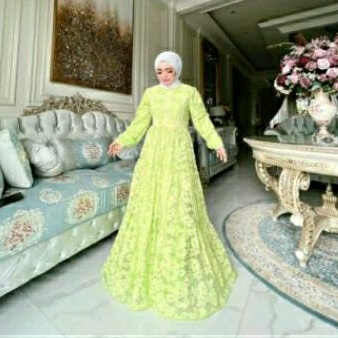gamis brukat SS hijau stabilo