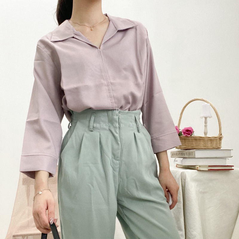 MORRA Blouse Kerah Kemeja Basic / Atasan Kantor Wanita / Blus Kasual 0411