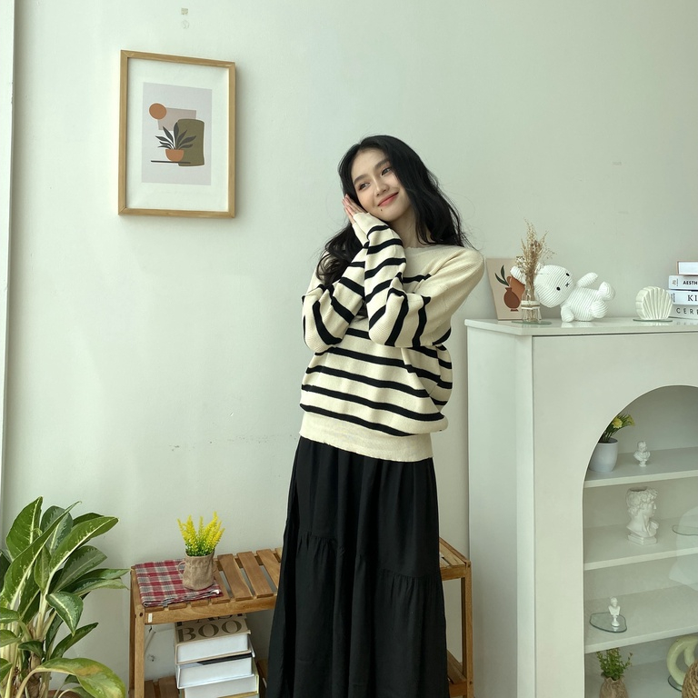 Rara Sweater Salur - Long Sleeve Top - Sweater Casual - Atasan Salur - Korean Look