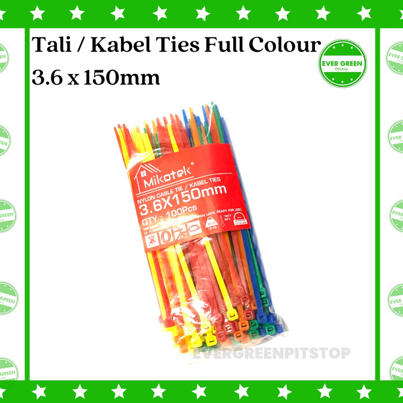 Tali Ties / Kabel Ties 3.6 x 150mm Warna Warni Nylon Cable Tie 15 cm Lucu