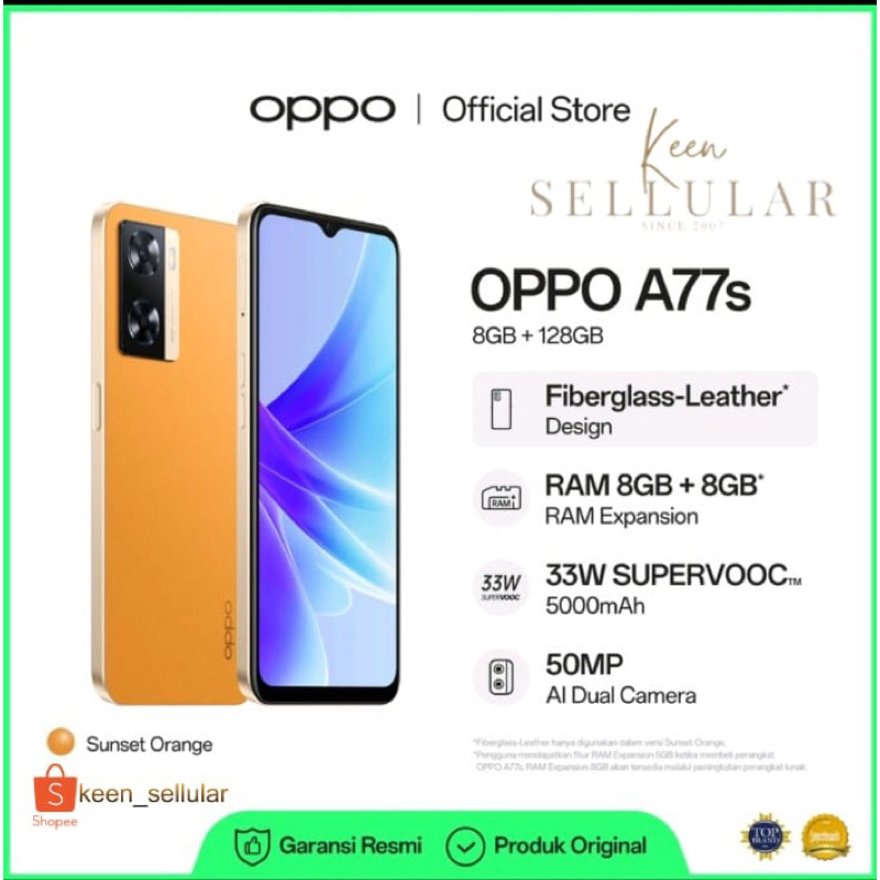 oppo A77s RAM 16GB/128GB Garansi Resmi