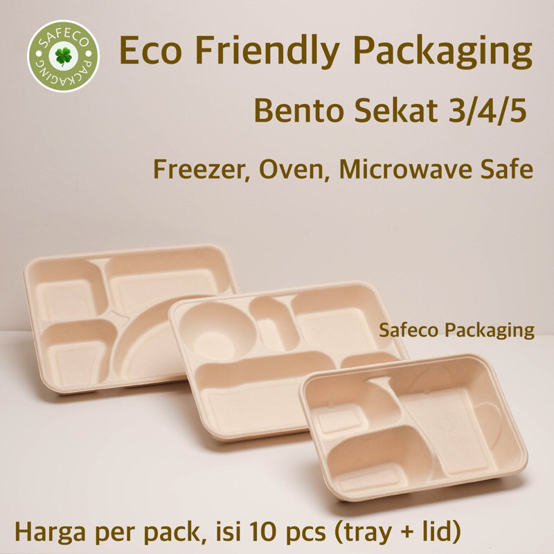 Safeco Bagasse Kemasan Dus Box Bento Catering Lunch Box Kotak Tempat Makan Siang Makanan Nasi Kateri