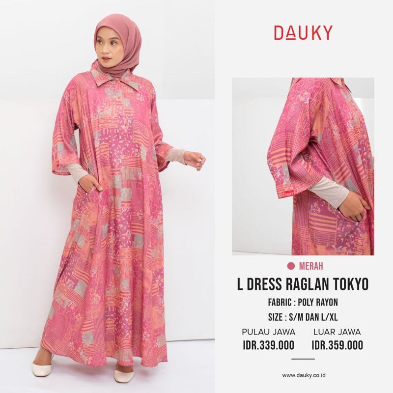 Gamis Terbaru Dauky, Bahan Poly Rayon, L Dress Raglan Tokyo
