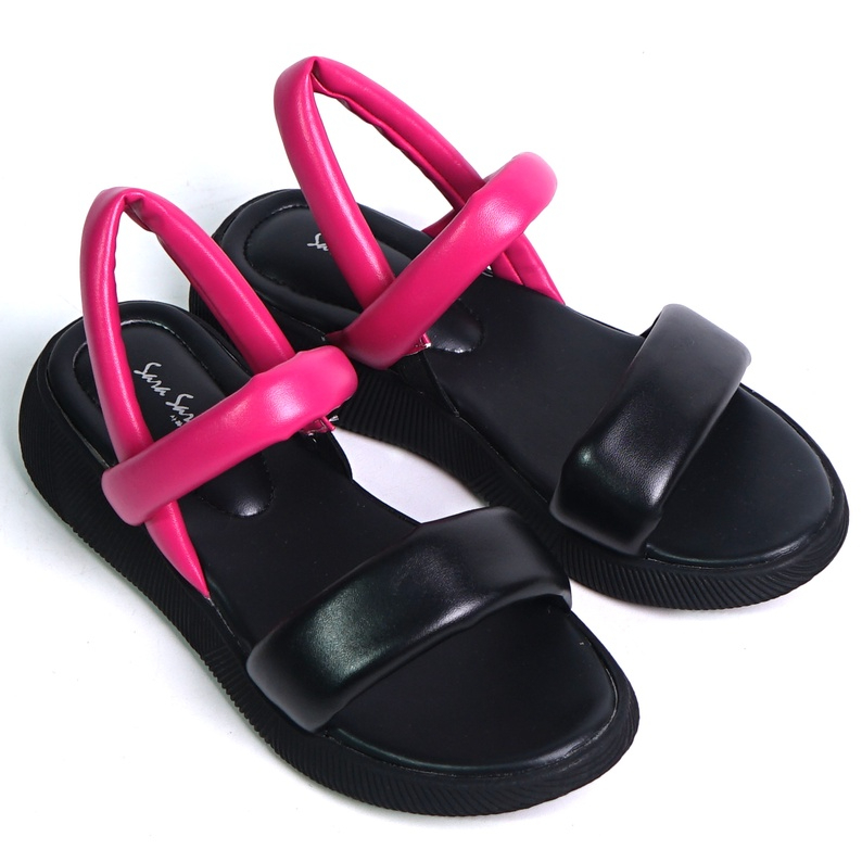 SARASARA YUK - LARA Sepatu Sandal Wanita Wedges Tinggi 4cm Model Tali Strap belakang Hak Sole 4 cm Spatu Sendal Gunung Cewek  Size 36 37 38 39 40 Sara sara Warna Black Fuschia Hitam Pink Cewe Kekinian Premium Terbaru Shoes Ori Original Mall Official Store