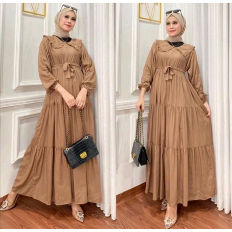 Ruffle Dress Rempel Maxi Susun Dress Polos Ruffle Long Dress Rempel Susun Maxi Ruffle Gamis Rempel G