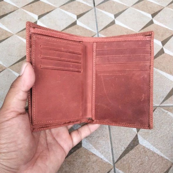 Dompet pria Kulit Asli 3/4 kickers 16 slot tempat kartu kulit sapi asli Crazy Horse