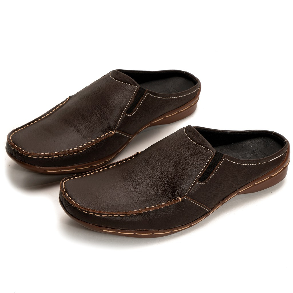 Sepatu Sandal Pria Bustong Model Slop Kulit Asli Rajut Moccasin Handmade MAR01