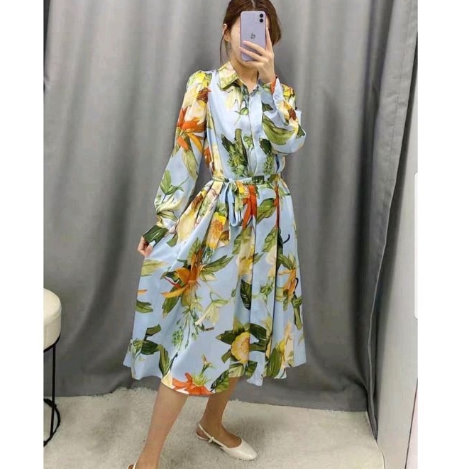 54100 Baju maxidress Maxi dress BUNGA FLORAL BIRU dres Korea Korean style wanita premium import Bang