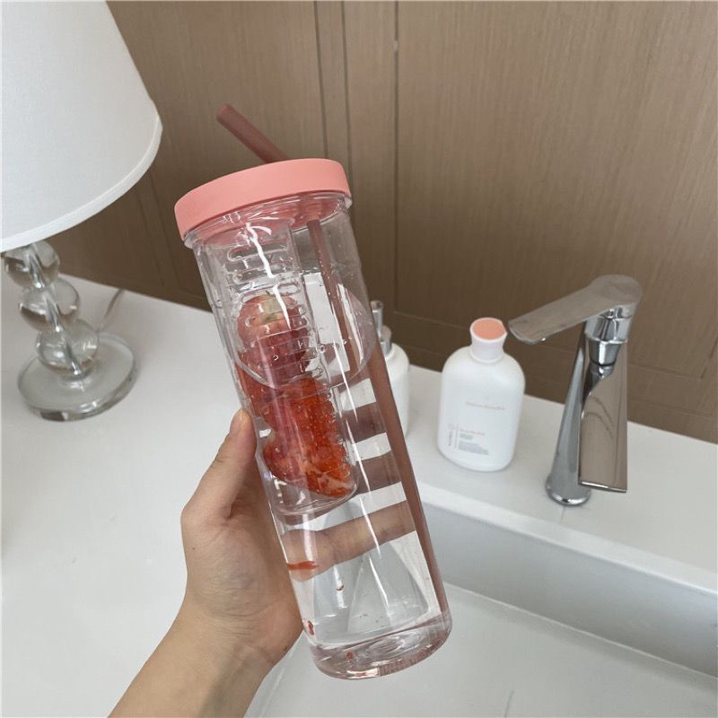 Botol Minum 700ml Transparan Dengan Sedotan Untuk Outdoor Botol Minum Jus Portabel Sedotan Lipat Untuk Traveling Botol Minum Jus/Buah Cangkir Jus Teh Portabel Model Lipat Botol Minum Sedotan Lipat Botol Minum Infused