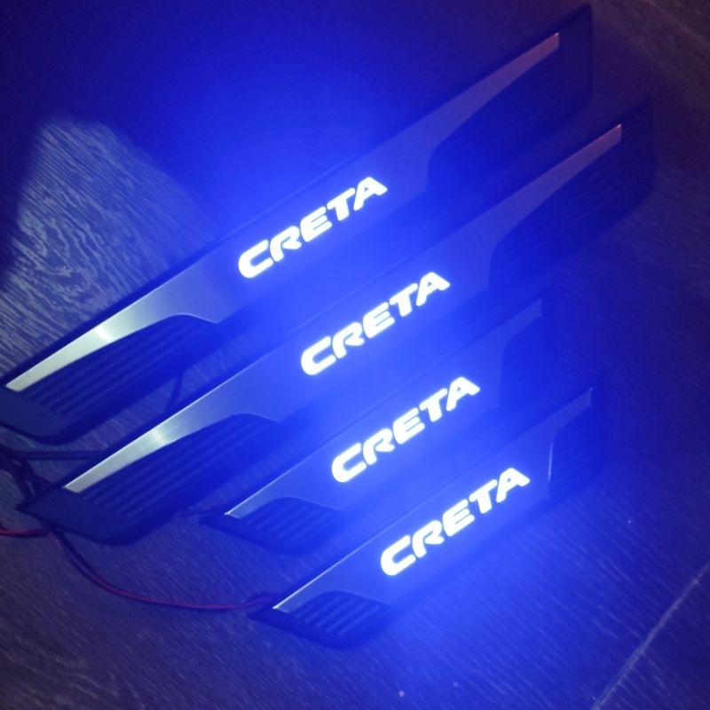 sill plate silplate samping pintu mobil Hyundai creta lampu led biru