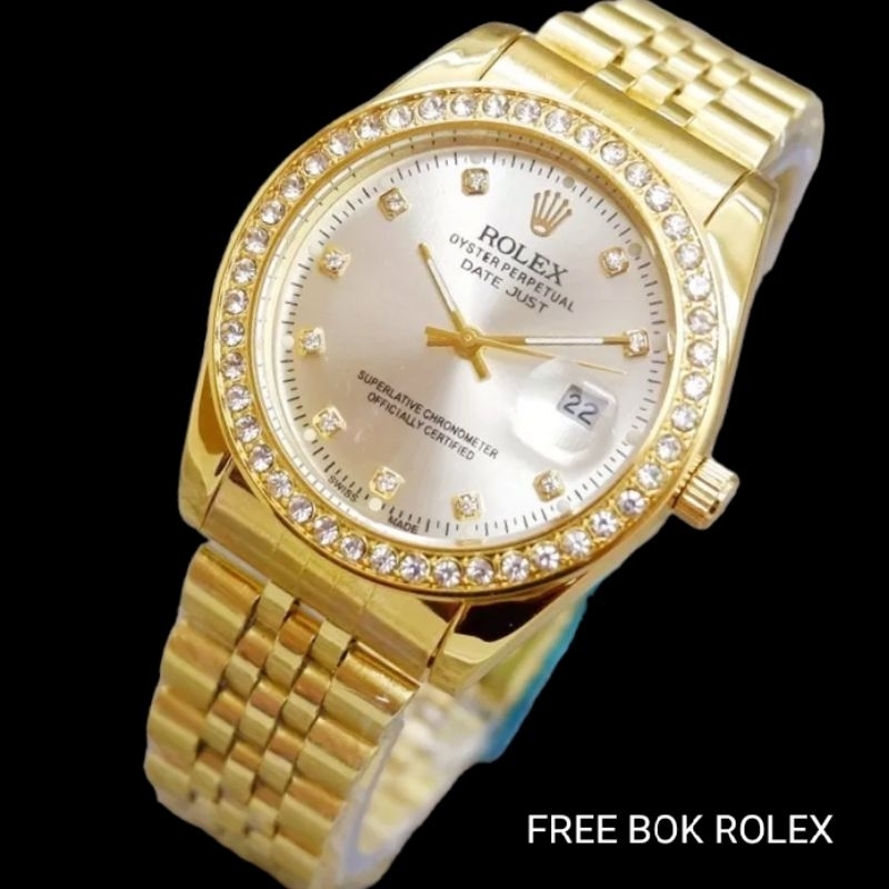 (Bisa bayar dirumah) Jam Tangan Pria Rantai  Rolex 8801 Case permata Tahan Air