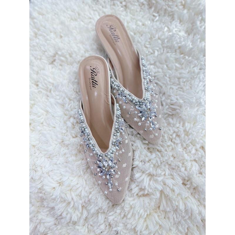 Termurah!!! COD HEELS 5cm brukat payet mewah Marwah abu / wedding shoes silver / sepatu pengantin abu / sepatu seserahan / sepatu tunangan / sepatu wisuda