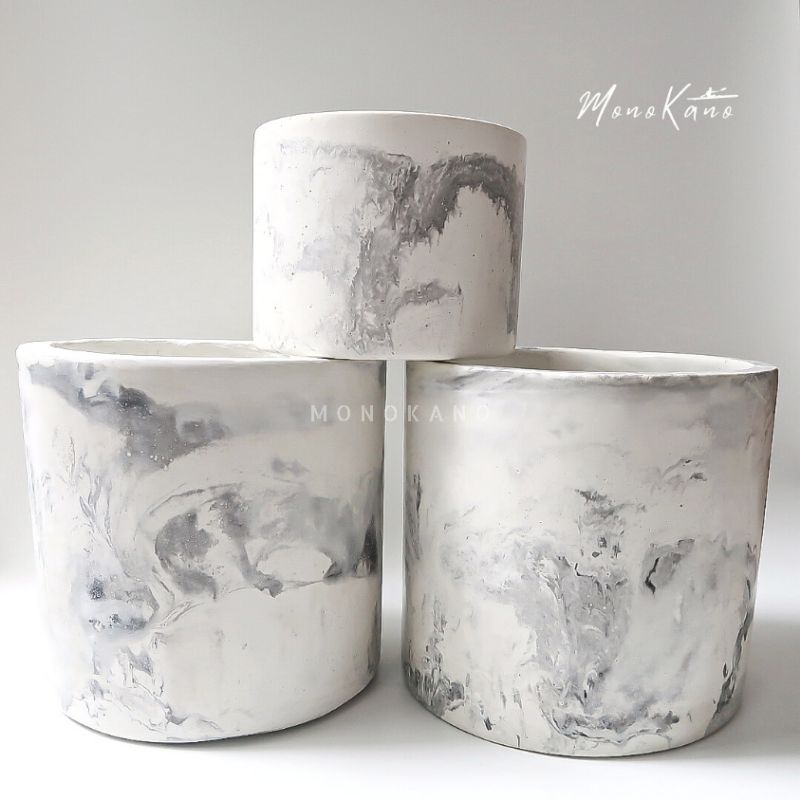 Pot Tanaman Besar D15 D20 (PRE-ORDER) Motif Marble/Marmer/Waterproof/Putih/Concrete Pot/Semen Anti A