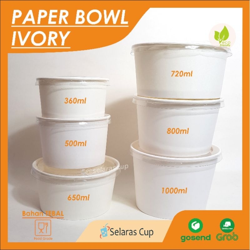 ISI 100 paper bowl ivory putih tahan air minyak anti rembes - wadah sayur jualan dagangan mangkok ke