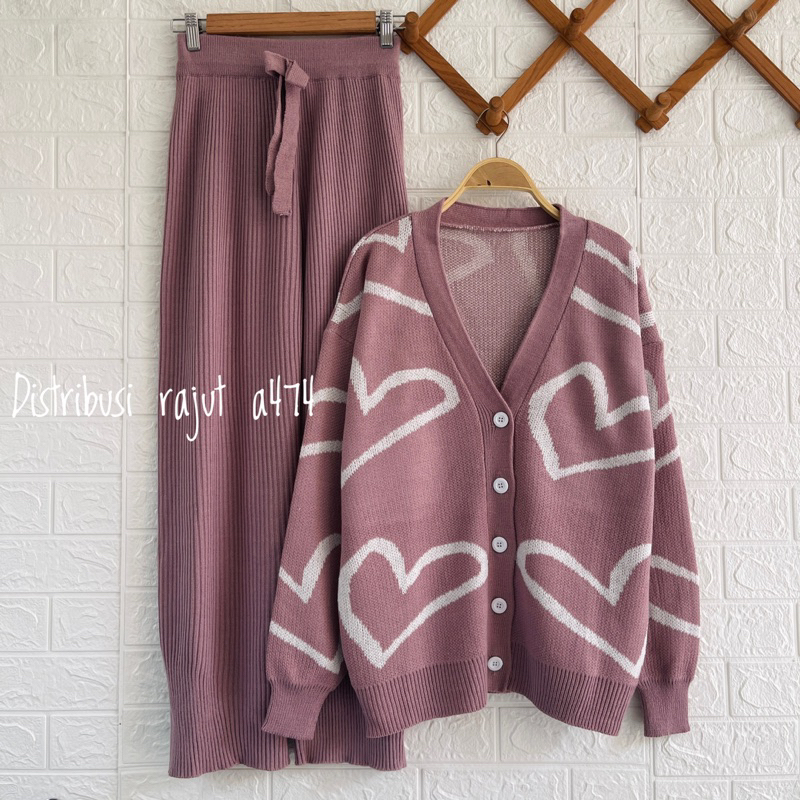 ONESET CARDIGAN RAJUT HILDA SETELAN CELANA KULOT RAJUT WANITA