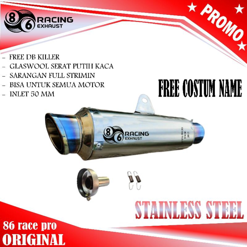 knalpot racing motor original 86 racing exhaust race pro inlet 50 mm stainless steel silincer only