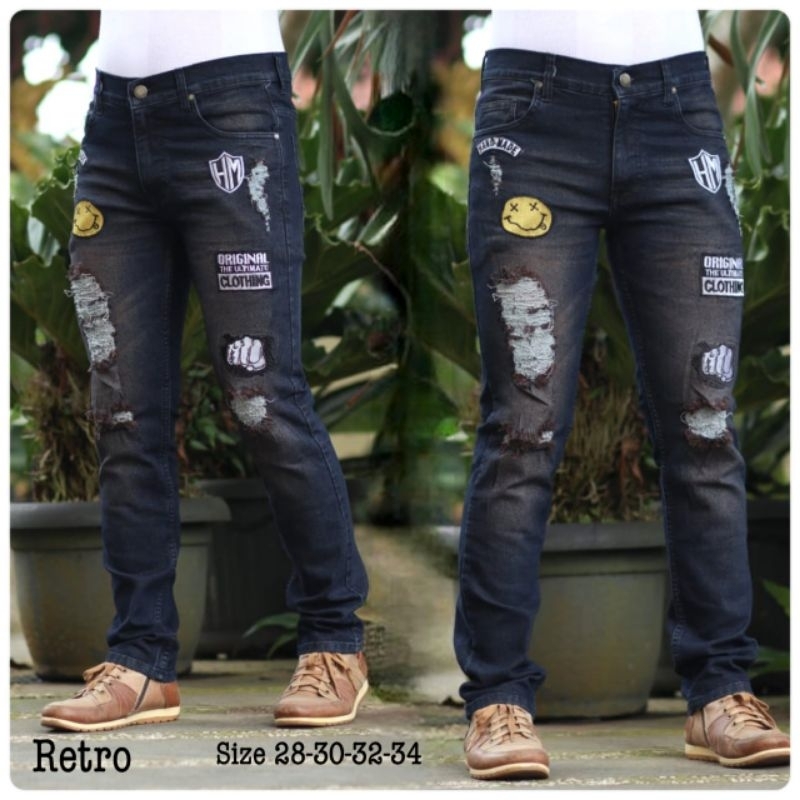 CELANA JEANS PRIA SOBEK DESTROY EMBLEM SOFTJEANS HANDMADE DALAM PURING TERBARU