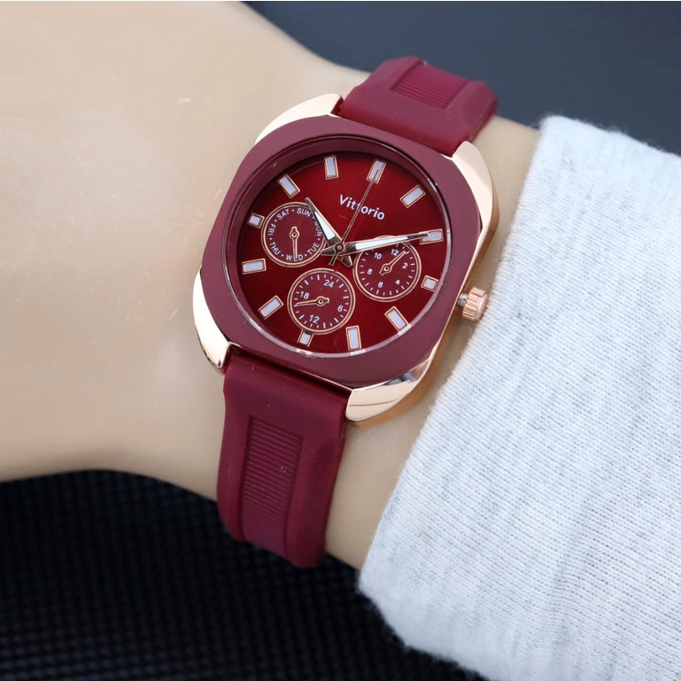 BISA COD ✅Jam Tangan Wanita Vittorio Chrono variasi strap Karet Anti Air