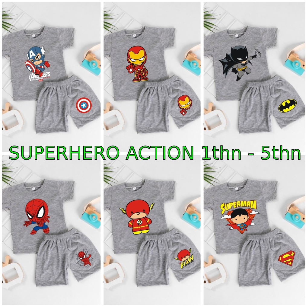 Baju Anak Laki Laki - Setelan Anak Cowok - Baju Katun Spiderman - Kaos Anak Cowok - Setelan Gambar Distro