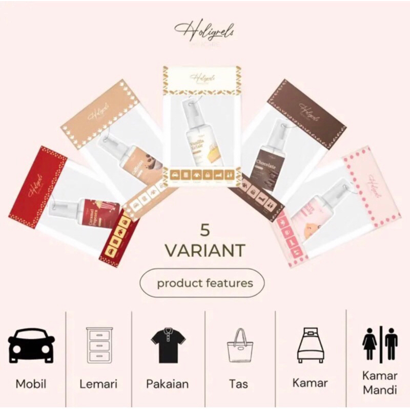 [READY SIAP KIRIM] Body Mist by Holigrels | Vanilla Eclair | Milky Candy I Yuzu Lychee | White lily | Lime Squash | Very Baby | Caffeine | Strawberry | Midnight | Popcron | Green Apple | Ocean | Cake | Chocolate | Air Freshener Parfum Gantung Holigrels