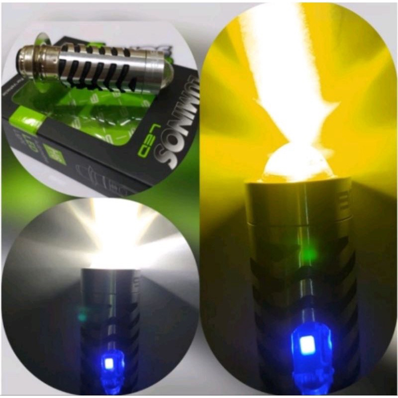 LAMPU LED DEPAN MOTOR LUMINOS H6 LS2 LASER LED HI LOW DC DOUBLE COLOR WHITE YELLOW + LAMPU SENJA BIRU UNIVERSAL DLL