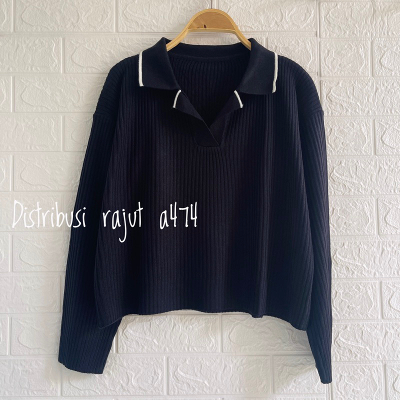 KAKAKNA POLO SWEATER RAJUT POLOS ATASAN LENGAN PANJANG WANITA