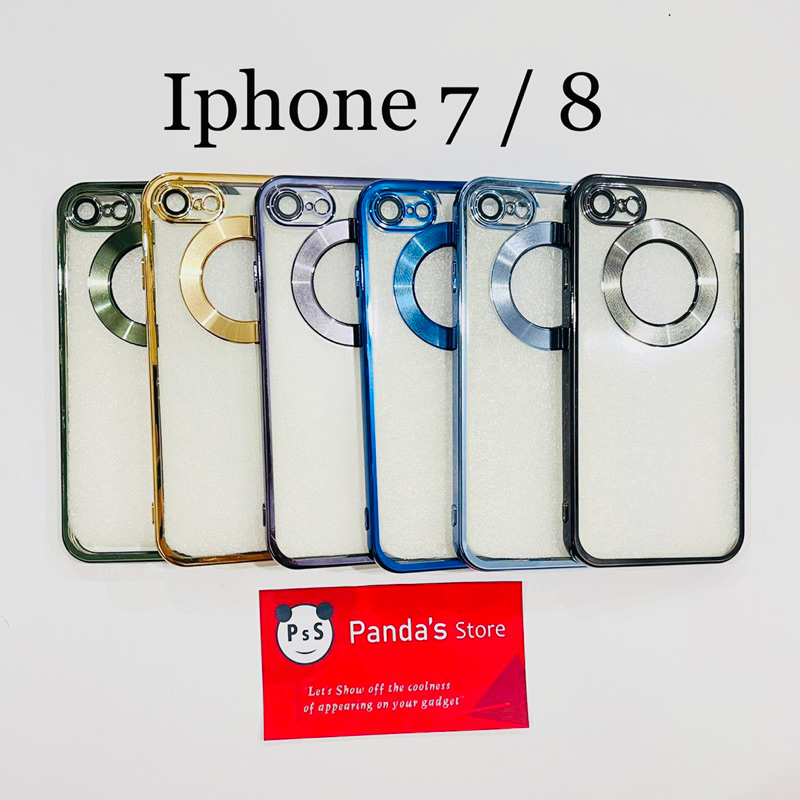 Softcase Iphone 7 / 8 Lens Protector Circle Chrome Logo Clear Case