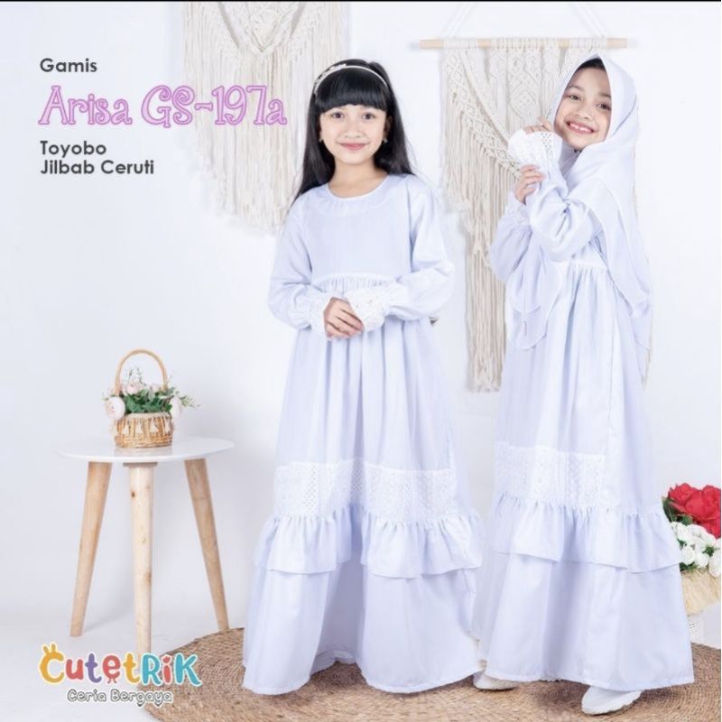 *READY MURAH (3-15th/remaja/dewasa) Set gamis arisa cutetrik gamis putih katun ibu anak gamis manasi