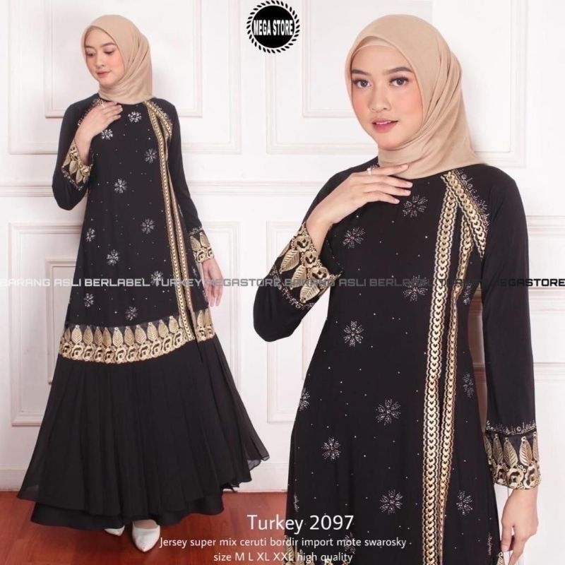 Baju Gamis Wanita Abaya Turkey Turki Hitam 2097 Dress Dres Jubah Hitam Ori Megastore