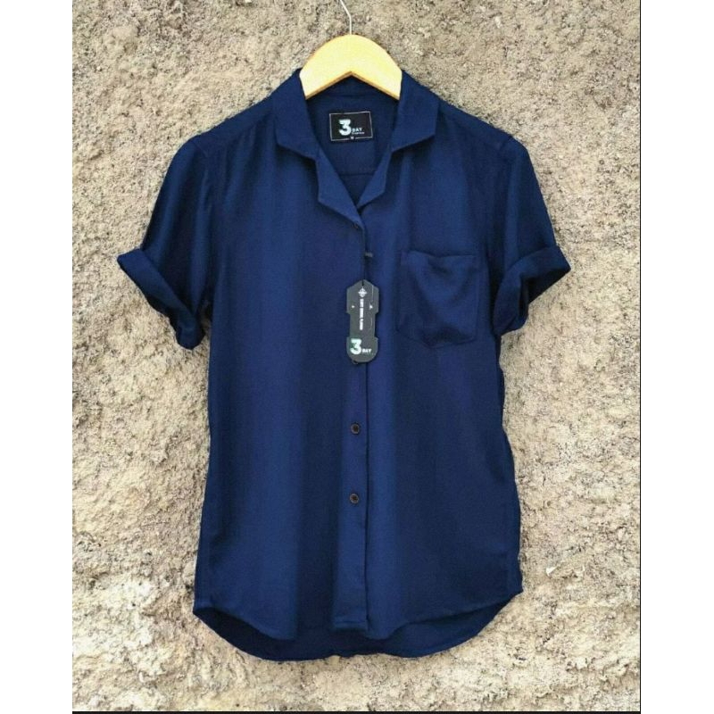 ~KEMEJA POLOS LENGAN PENDAK HAWAIAN CLASSIC SHIRT KEMEJA PANTAI RAYON kemeja krah piama pria