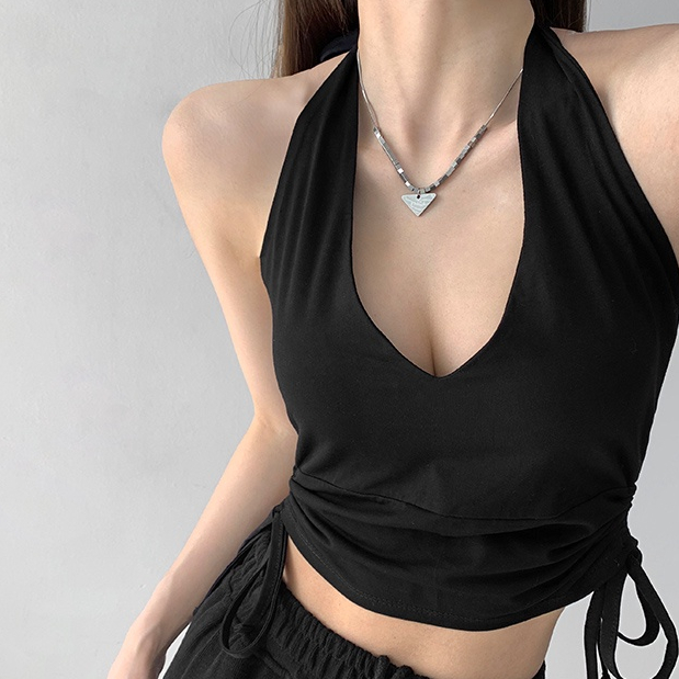 【MISSHONEY】V-Neck Sleeveless Side Drawstring Tank Tops  7098