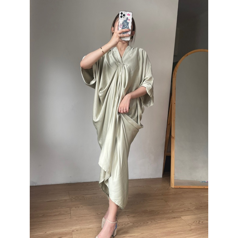 Zéa - Velma - Kaftan Satin Polos Dress Midi Lebaran Kondangan