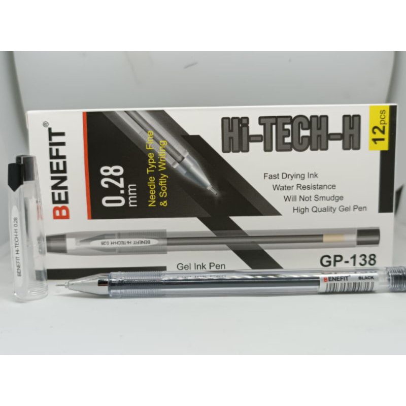 Pulpen Gel Hitam Tajam Benefit 0.28mm Hi Tech H GP 138 1 pak isi 12 pulpen