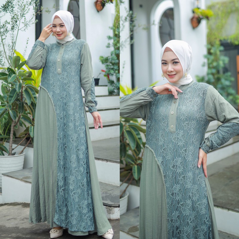 Caroline dress//Gamis brukat katun//Gamis mewah ori by syafeera