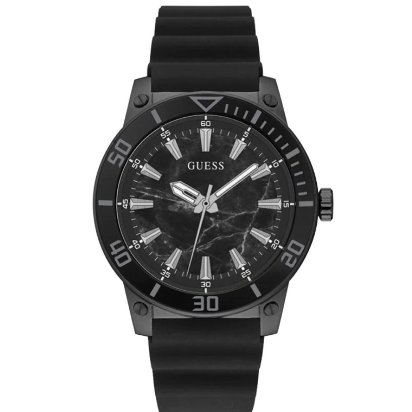 JAM TANGAN PRIA GUESS GW0420G3 GW0420 G3 ANALOG BLACK RUBBER STRAP