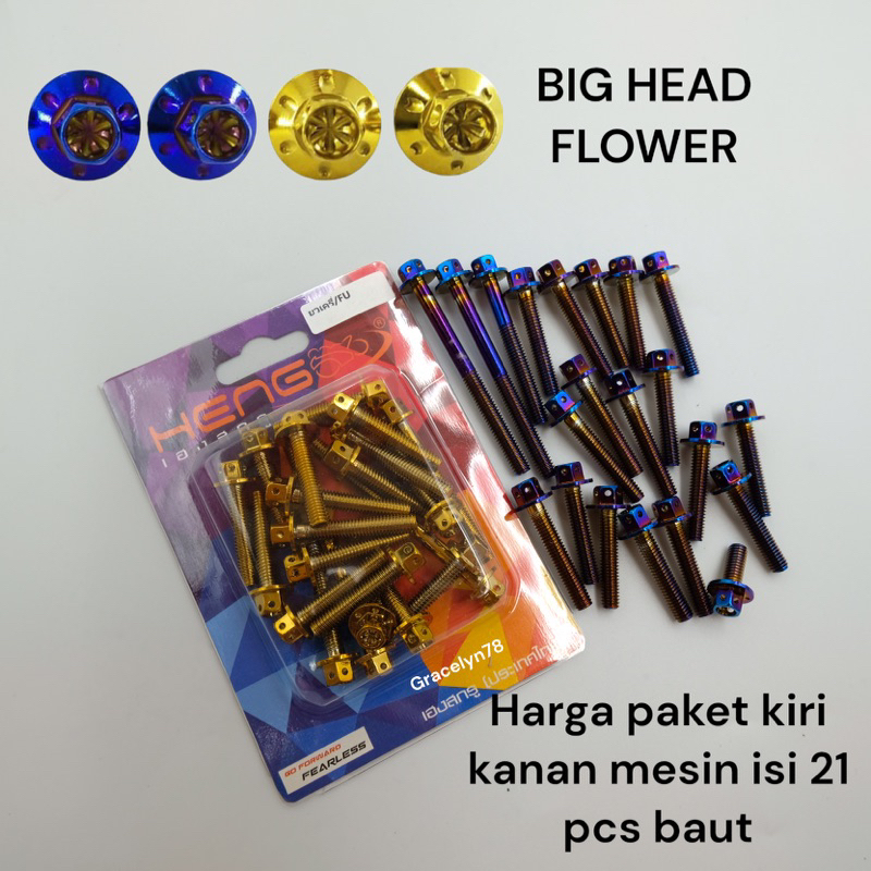 BIG HEAD FLOWER baut PROBOLT blok mesin kiri kanan suzuki SATRIA FU by HENG gold dan blue burn