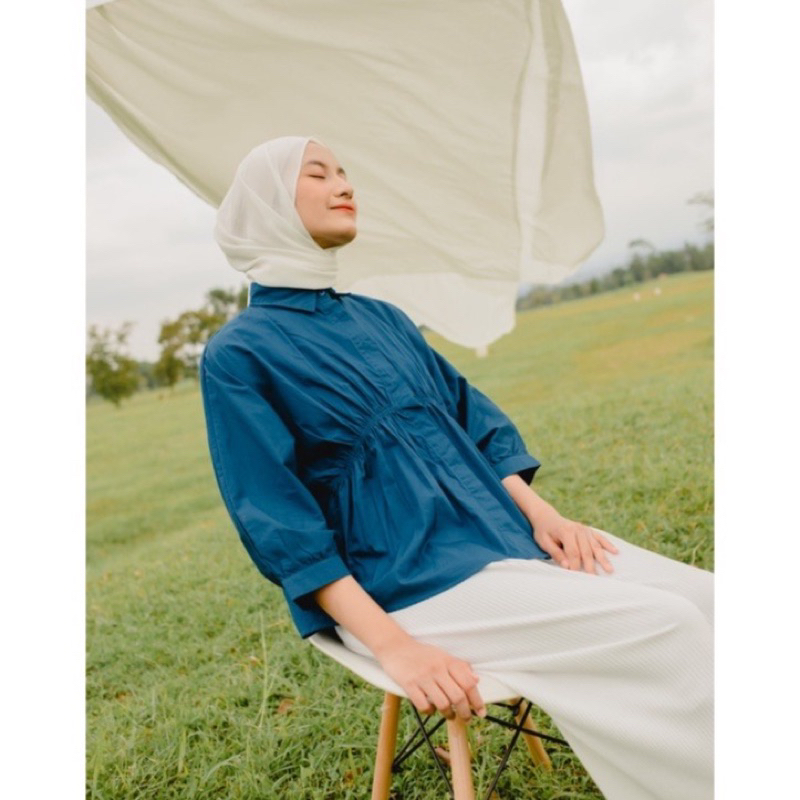 Tamstore Kemeja Wanita Linen Alya Shirt Kerut Atasan Batwing Lengan 3/4 Ootd Kekinian