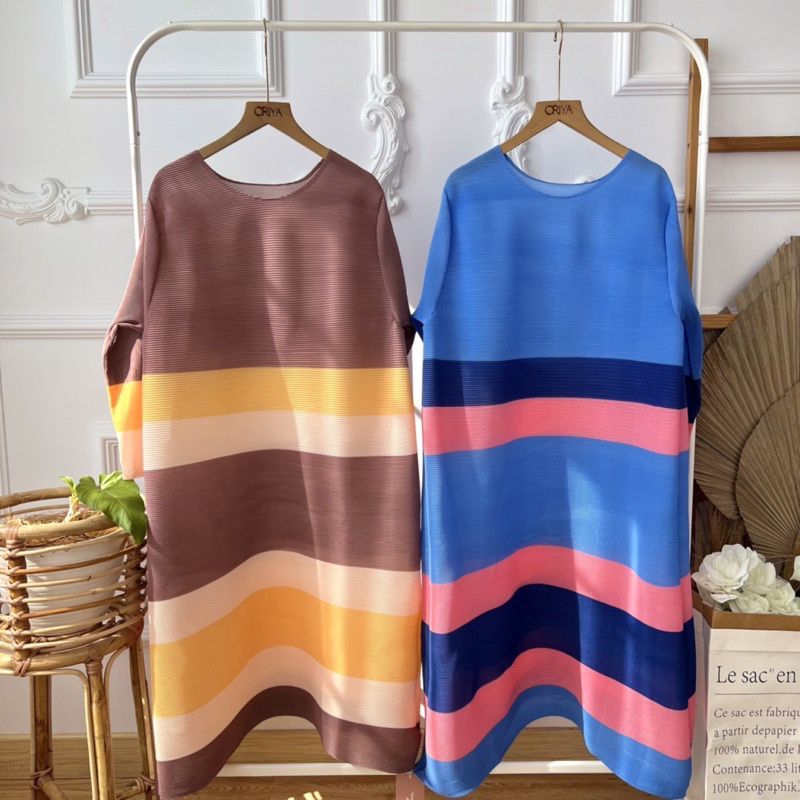 DRESS PLEATS STRIPES IMPORT /DRESS TURUN NAIK PREMIUM / DRESS PLISKET