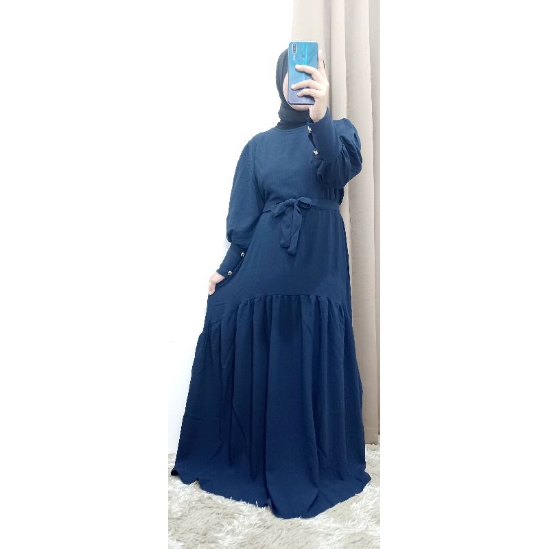 Dress Crinkle Airflow Lengan Balon Gamis Mewah Non Busui Tangan Balon