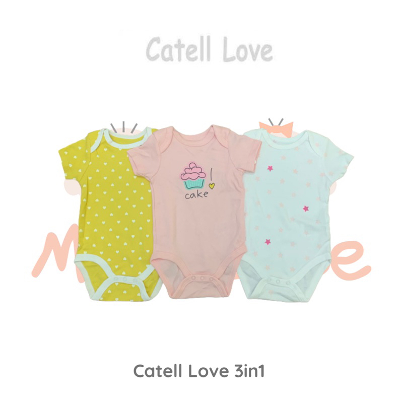 Catell Love Jumper Segitiga Girl Set Bodysuit Isi 3 Pcs Baju Bayi