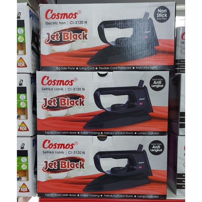 Cosmos Setrika Listrik Suhu Otomatis 400Watt Black Anti Lengket Cosmos Setrika CI3120N