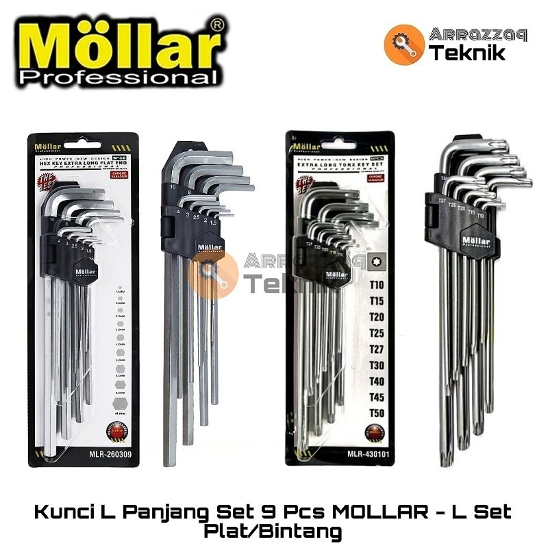 Kunci L Panjang Set 9 Pcs MOLLAR - L Set Plat/Bintang