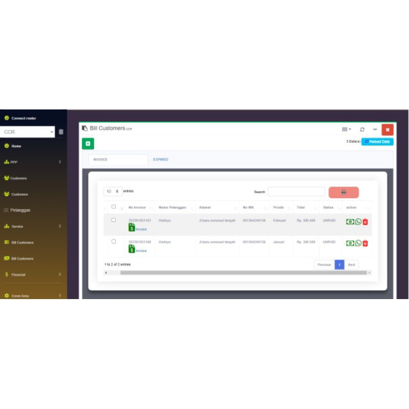 aplikasi management pelanggan dan keuangan RT RW NET